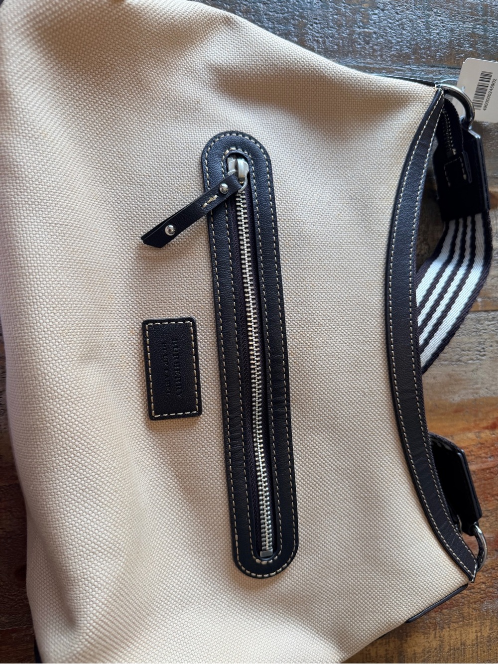 Burberry Beige Canvas Shoulder Bag with Black Trim